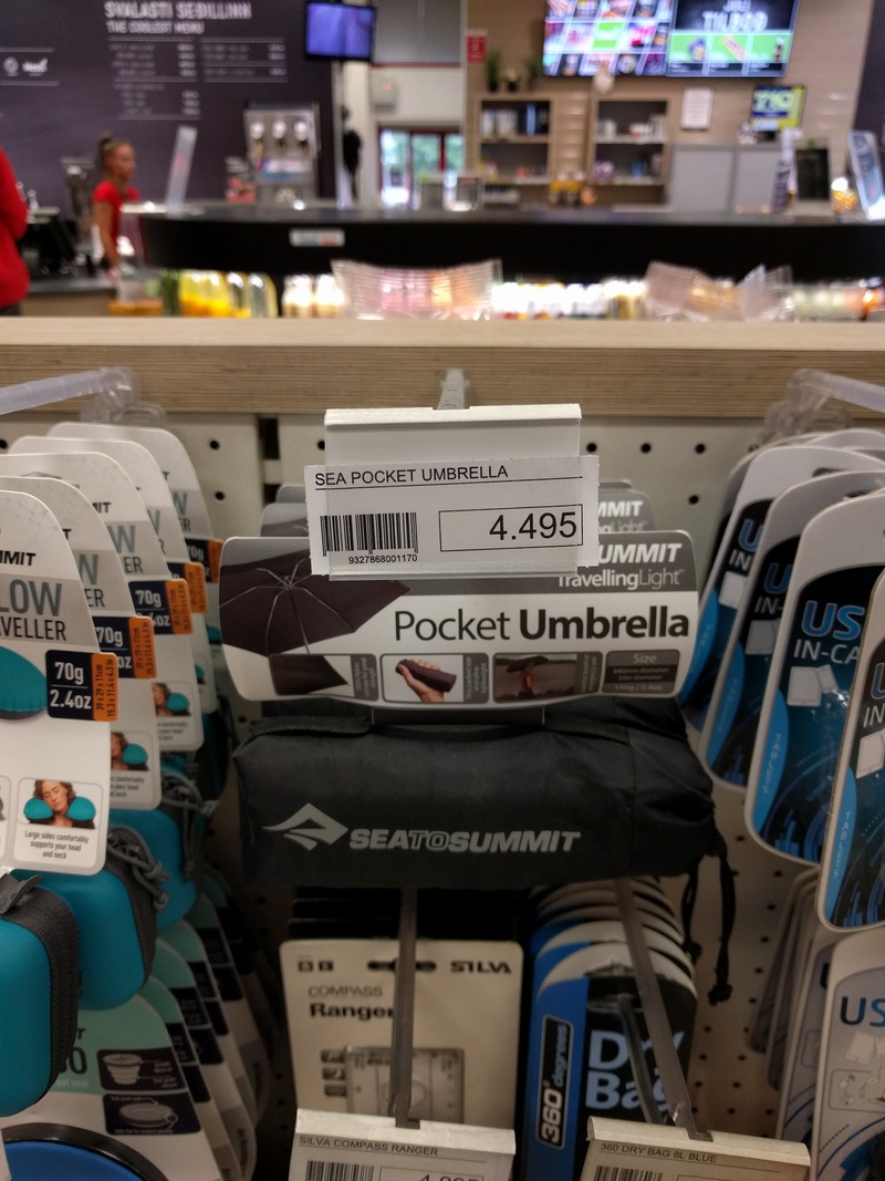 cheapo pocket umbrella also
on sale for too much money
