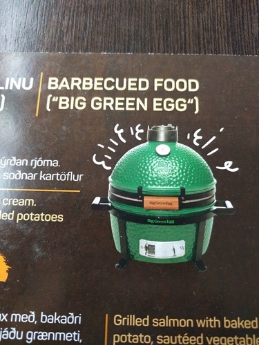 lunch menu advertising
burgers with Big Green Egg logo