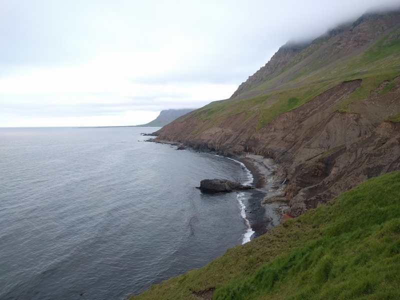 steep hills into cold
water