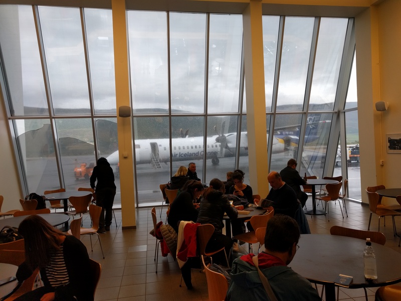 the gate area with the
airplane in the background